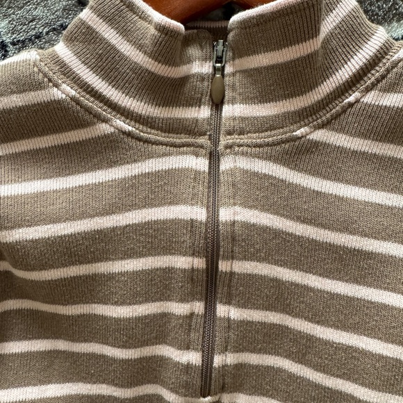 L.L. Bean 100% Cotton Striped Quarter-Zip Pullover Sweatshirt Brown Pink Small - Picture 6 of 9